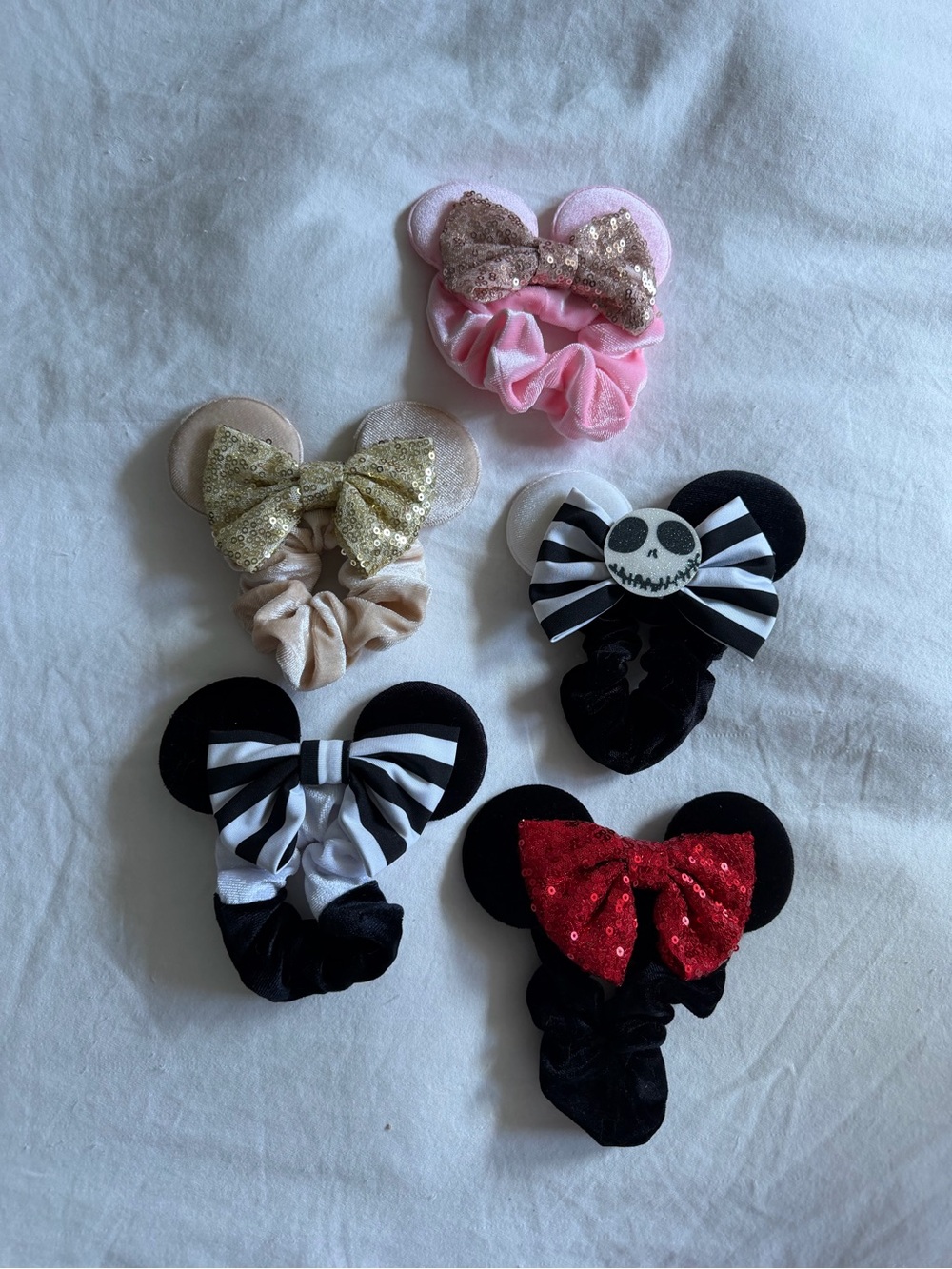 Minnie-Style Sequin Bow Hair Scrunchie - Black, Pink, Gold, Red, White